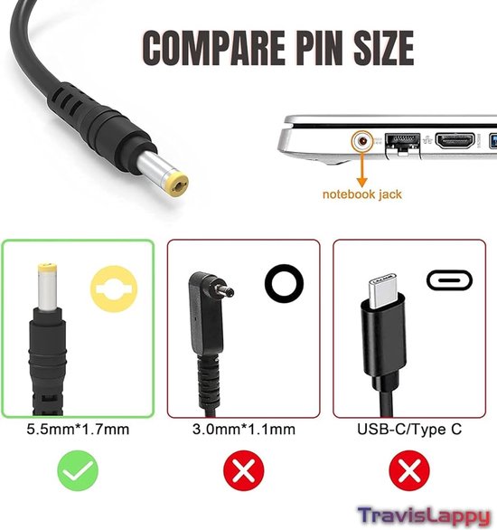 Acer Power Cable & Laptop Battery Adapter Charger 65w 19v 3.42a for Acer Aspire E1-570,570G,571,572,572G, and E3-111,112 Series--MPN: Aspire 65W - Image 5