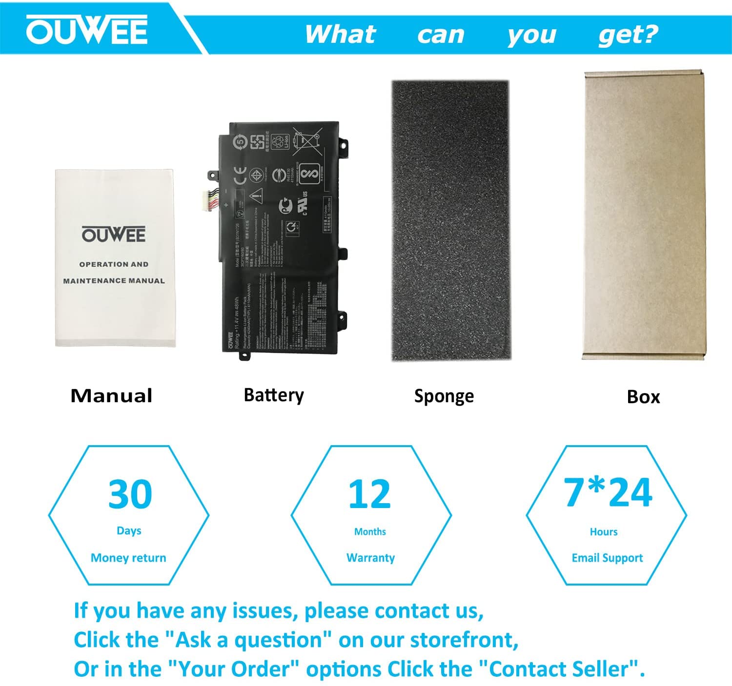 OUWEE B31N1726 Laptop Battery Compatible with Asus FX80 FX86 TUF FX504 FX504GE 48Wh(Shape-A) new - Image 5