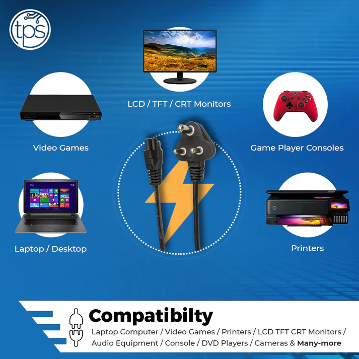 Laptop Power Cable Cord (1 Meter) BIS Certified - 3 Pin Indian Plug - Image 7